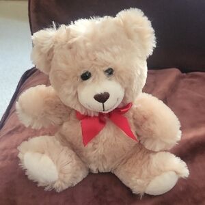 Plush 7" Tan Teddy Bear with Red Bow